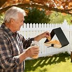 HOSUN Black Sturdy Metal Roof Bird Feeder - Durable Outdoor Hanging, Easy to Clean, Metal Mesh Ventilated, Bird Watching Gift & Garden Decor for Cardinals, Bluebirds & Wild Birds | Durable Outdoor,For Backyard,Easy to Clean,Mesh Ventilated, Bird Watc