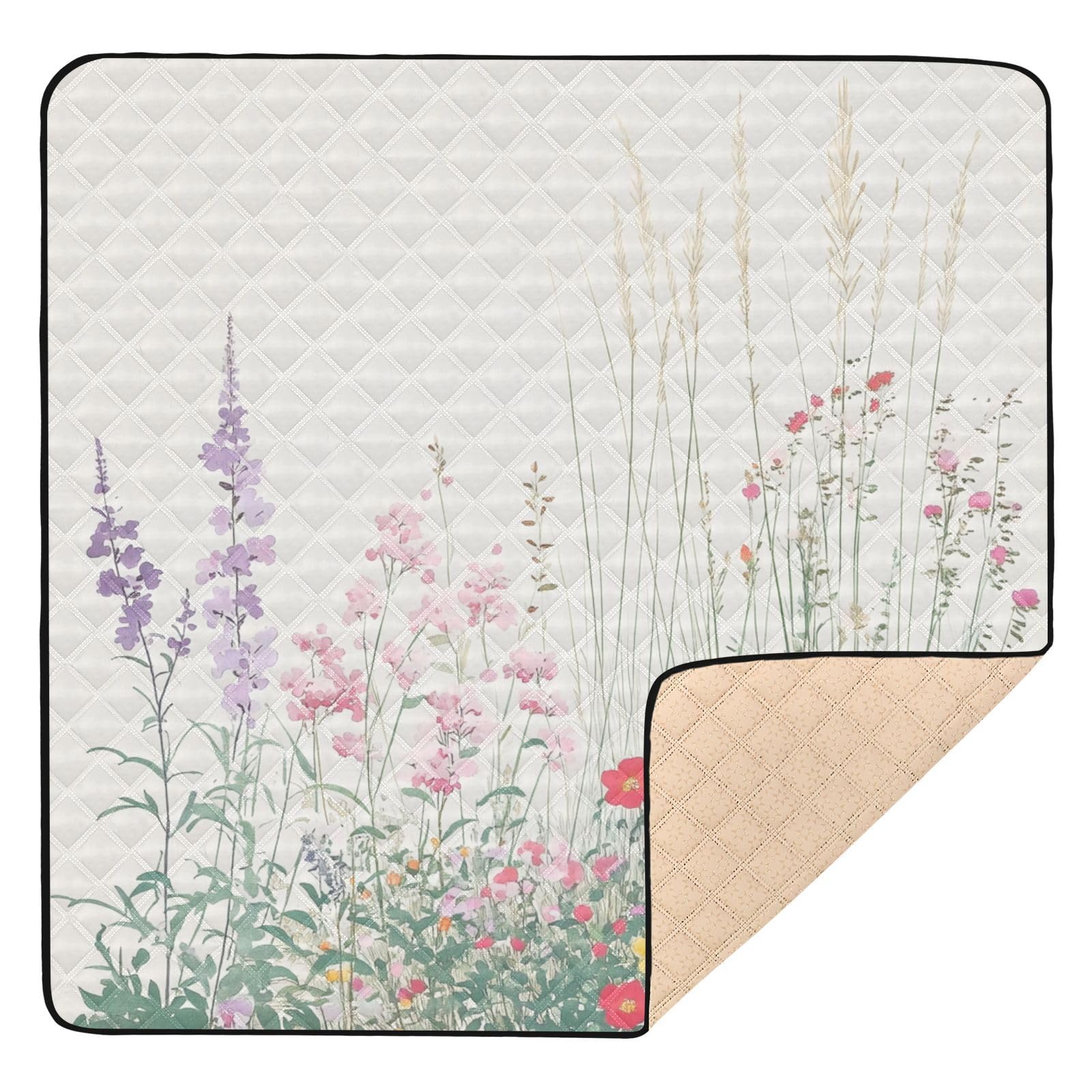 Kigai Wildflower Baby Play Mat for Floor and Playpen 50x50 inch Non-Slip Baby Activity Playmat Waterproof Foldable Crawling Mat for Infants Toddlers