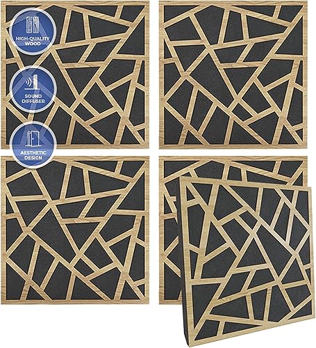 Arrowzoom 4 paneles de madera acústicos Difusos PRO Absorbe Estudio de grabación de sonido Reducción de ruido de alta densidad Retardante de fuego