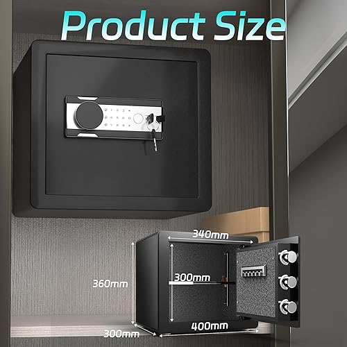 Miniatura 2 de Aobabo Caja de seguridad de acero con teclado digital de 1.5 pies cúbicos con contraseña de acceso rápido, caja de seguridad negra para el hogar,