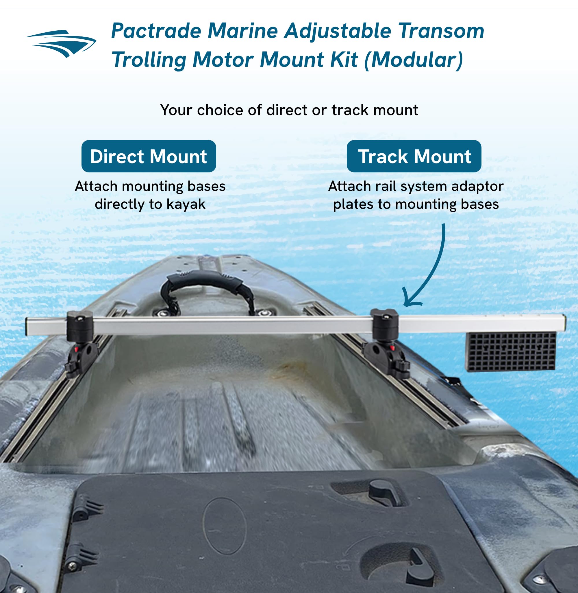 Pactrade Marine Trolling Motor Mount for Kayak & Canoe - Adjustable Transom Kayak Motor Mount Kit Bracket (Modular Direct/Track Mount)