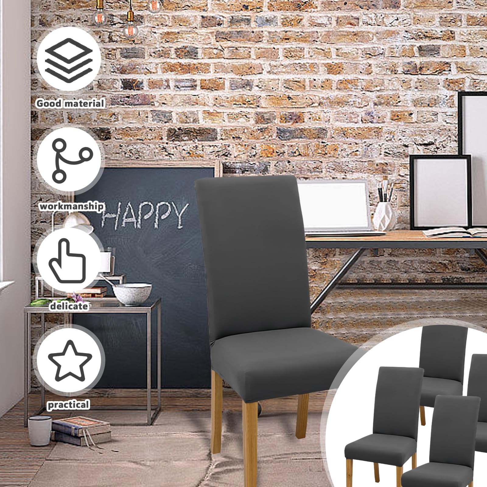 Housses De Chaise Extensibles 8 Pièces - Gris Clair - Polyester/Élasthanne - Pour Salle à Manger