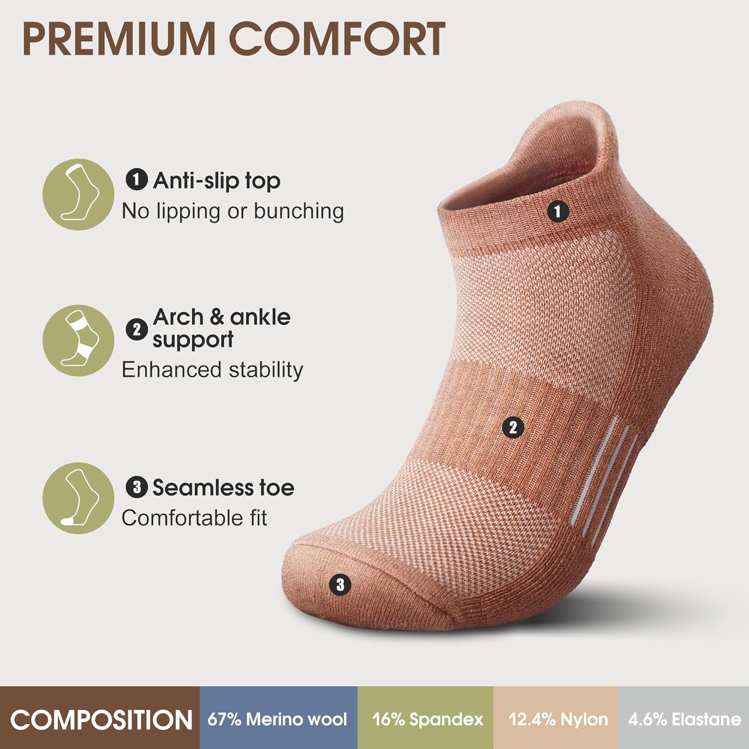 innotree Merino Wool Hiking Socks for Men & Women Quarter Ankle Compression Thick Cushion Breathable Anti Odor Socks, 5 Pairs - Image 4