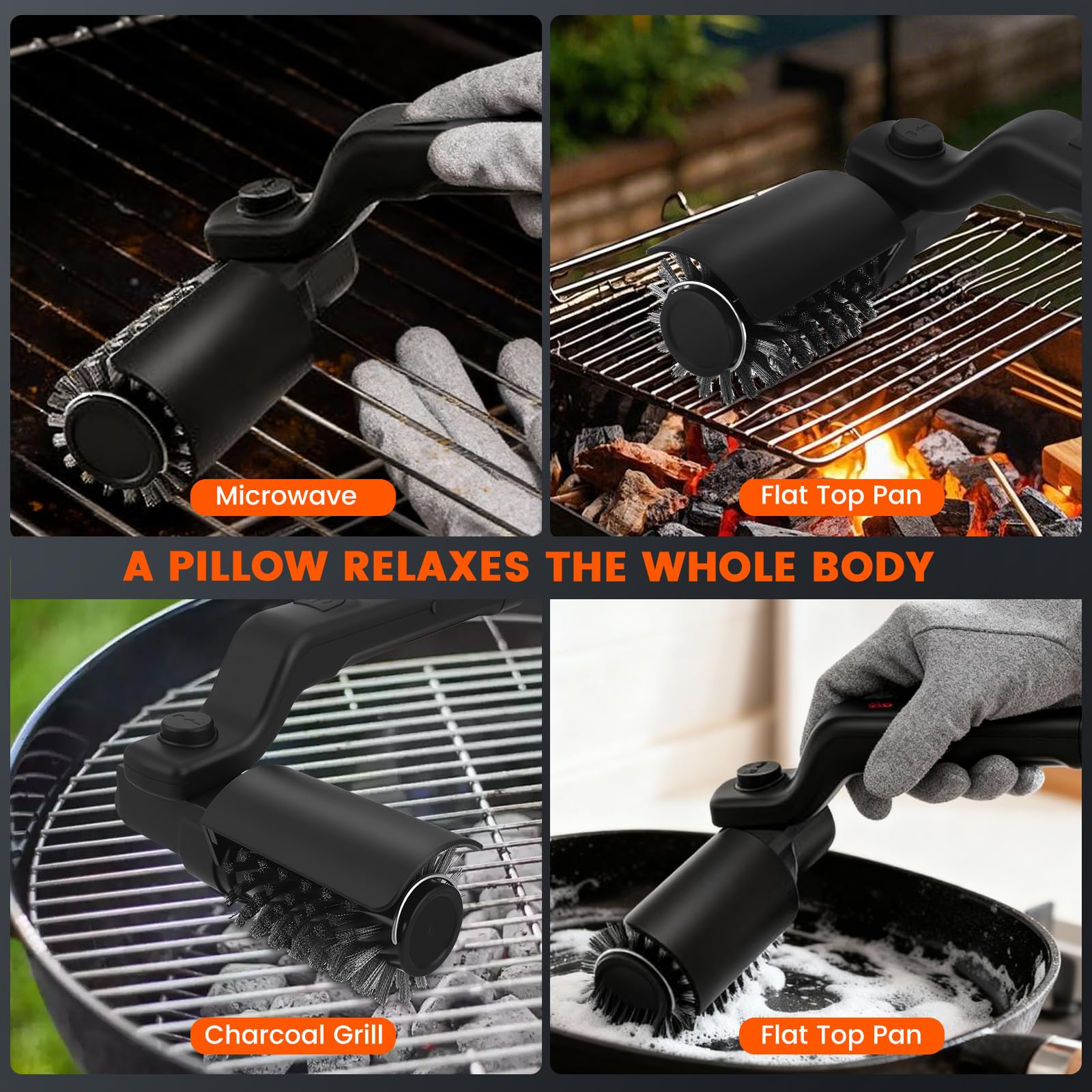 Spazzola elettrica per barbecue a batteria con 3 livelli di pulizia, indicatore batteria a 5 livelli, testa regolabile a 180°, testina in acciaio inox, impermeabile, durata, resistente alle