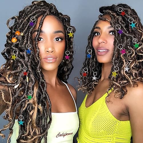 Miniatura 4 de NAISKA Accesorios coloridos para el cabello con estrellas plateadas, 24 dijes, anillos, colgantes para trenzas, rastas y rastas para mujeres y niñas