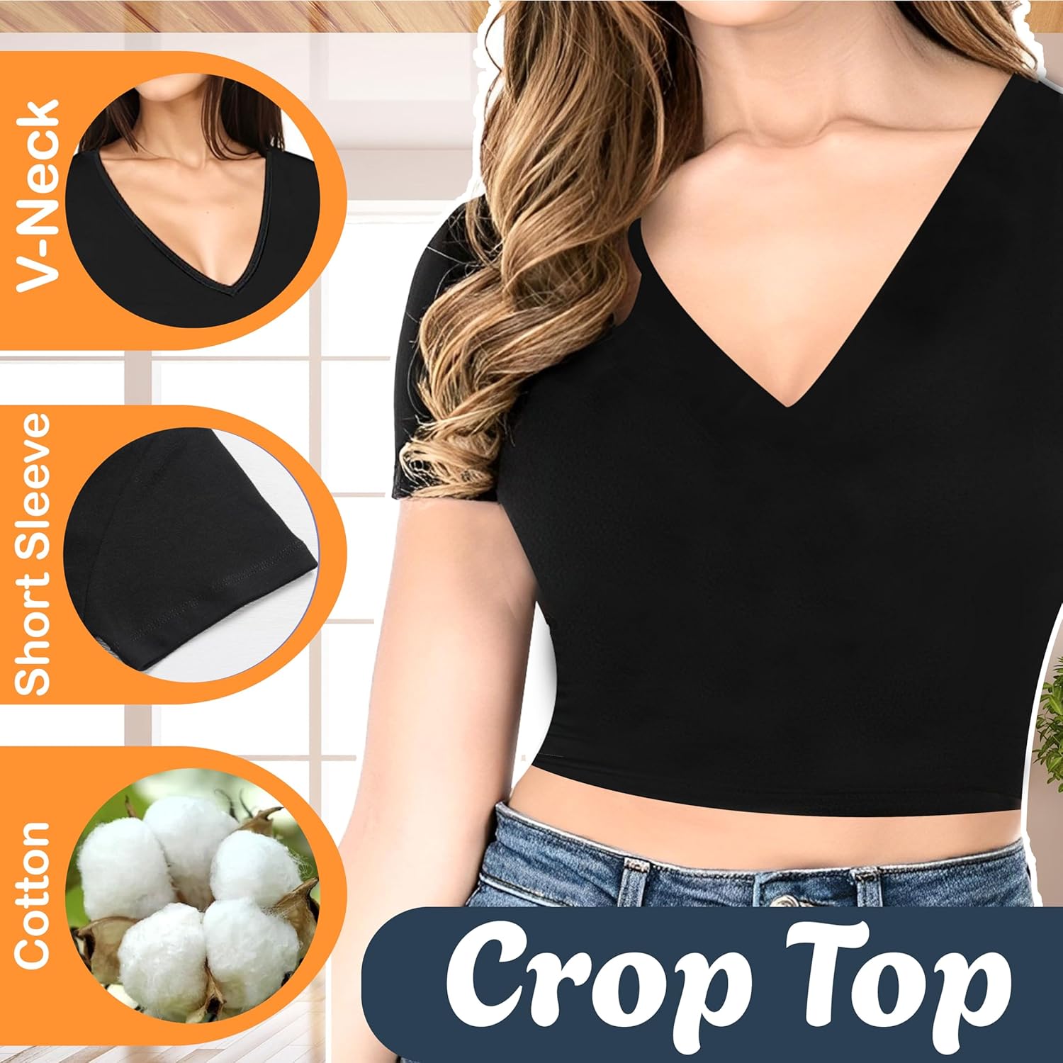 1 & 9 Crop Tops for Women Short Sleeve V Neck Sexy Going Out Tops Cute Shirts Basic Tees for Women's Summer Y2k Fashion - Image 5