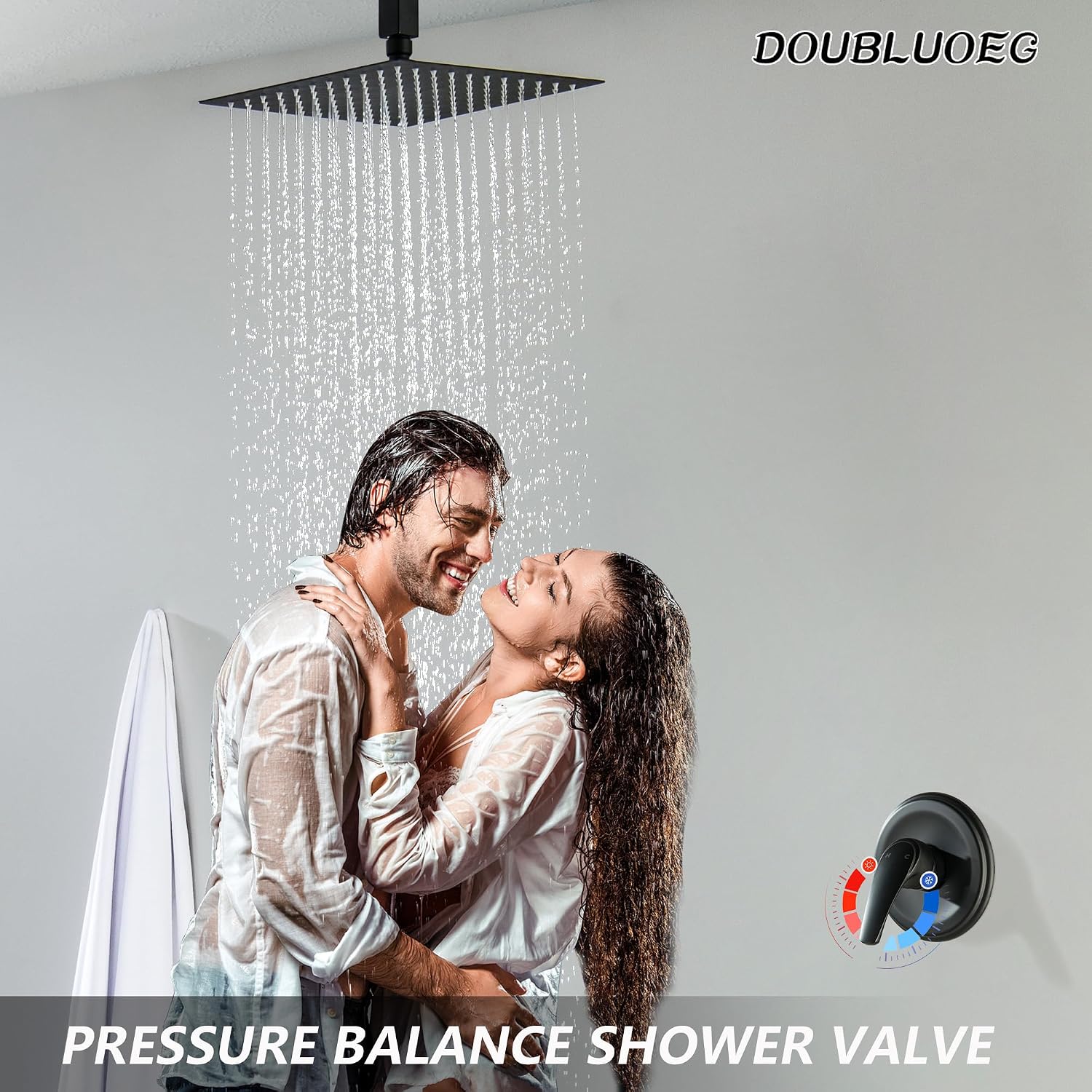Matte Black Shower Handle Valve, Pressure Balance Valve Trim with Cartridge,Single Function Bathroom Brass Shower Mixer Valve