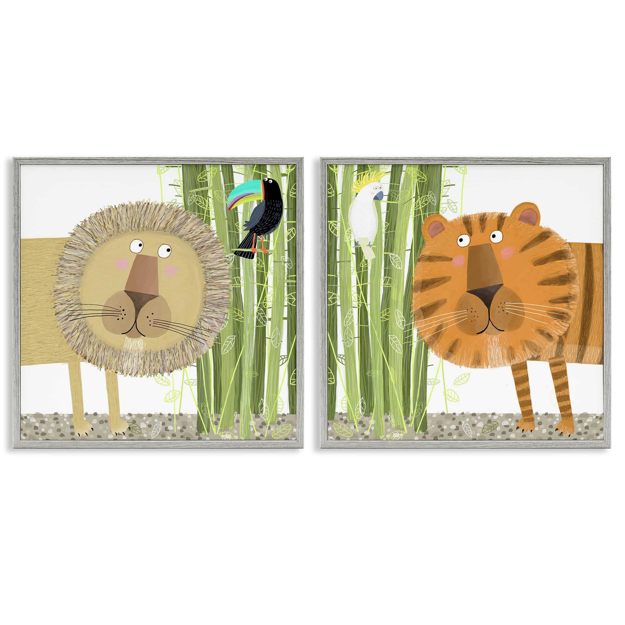 'Bamboo Trees & Animals'| 2pc Framed Giclee Art Set 2