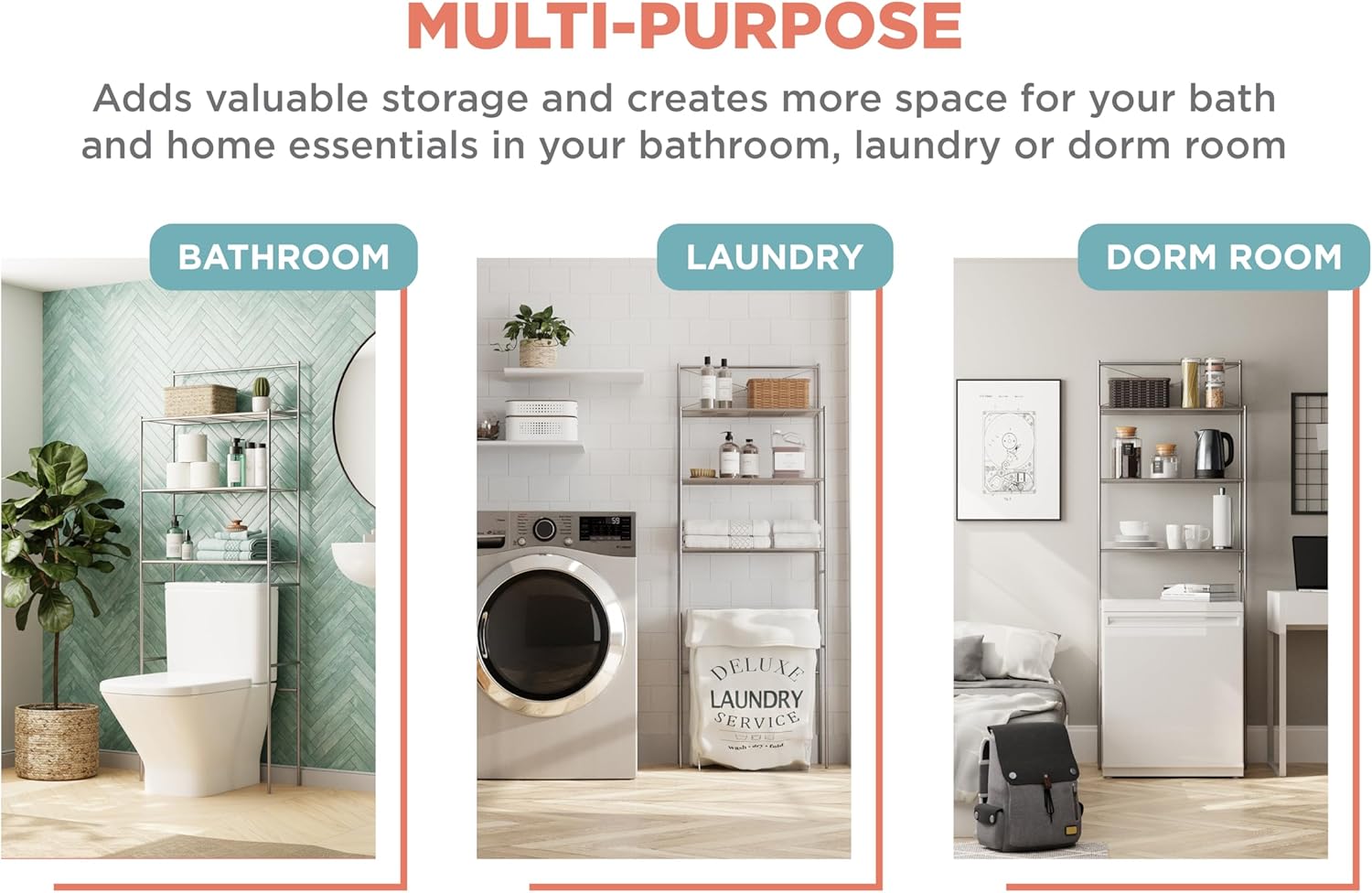 Zenna Home Over the Toilet Storage Shelf Space Saver, Behind Toilet Bathroom Organizer and Storage, Metal Bathroom Organizer with 3 Shelves, Satin Nickel