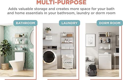 Miniatura 5 de Zenna Home Over the Toilet Storage Shelf Space Saver, Behind Toilet Bathroom Organizer and Storage, Metal Bathroom Organizer with 3 Shelves, Satin