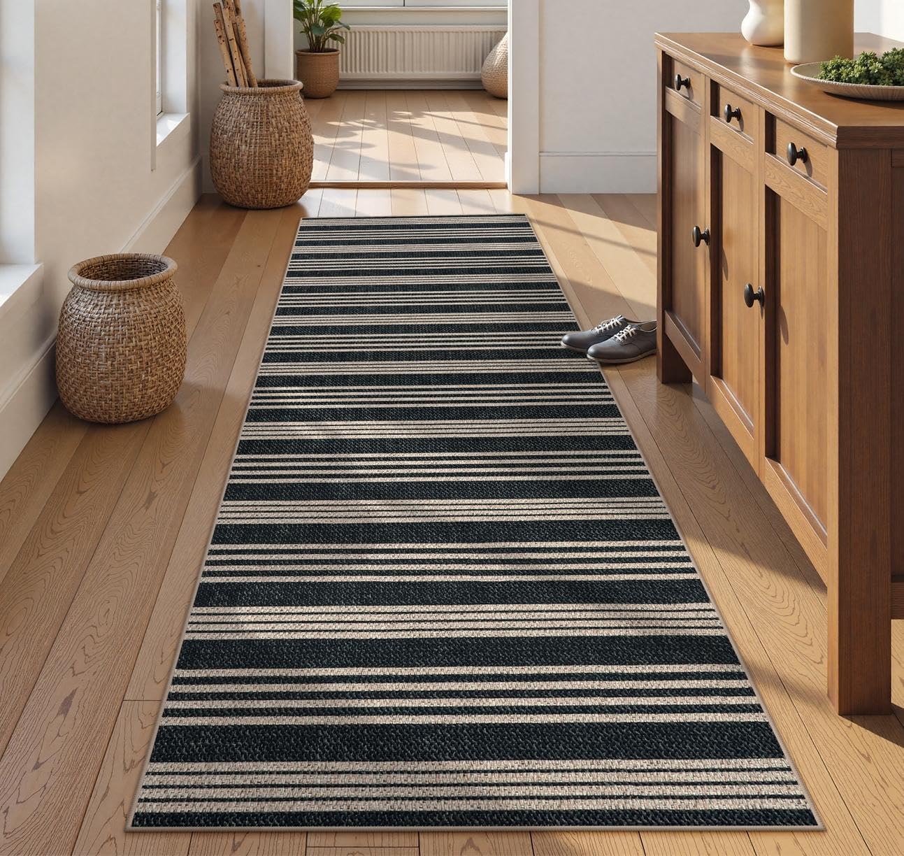 Lahome Striped Easy Jute Kitchen Runner 2x8