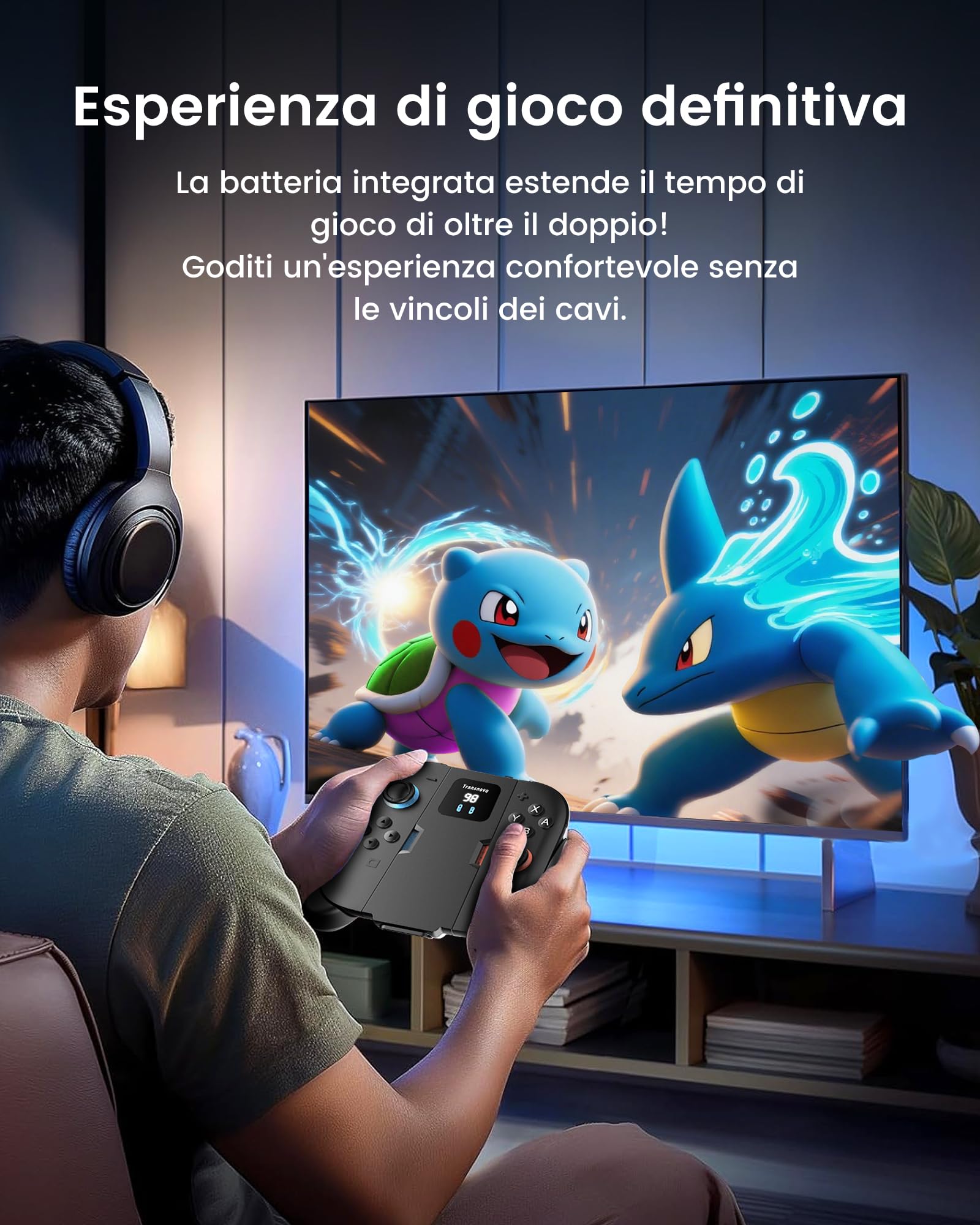 TRANSNOVO Interruttore 2 Impugnatura di Ricarica Compatibile con Nintendo Switch 2 Joycons (2025) (Tipo C 1 m) (nero, Tipo C+1400 mAh)