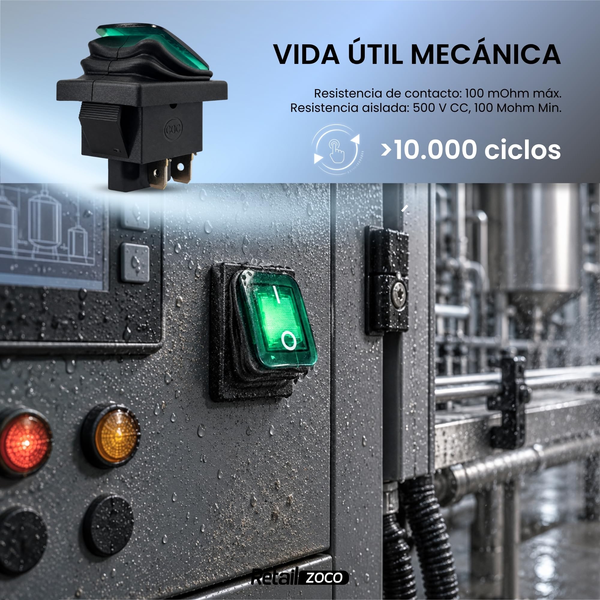 Interruptor Basculante DPST ON/OFF 4 pin, Luz Verde, 1 Unidad - imagen 5