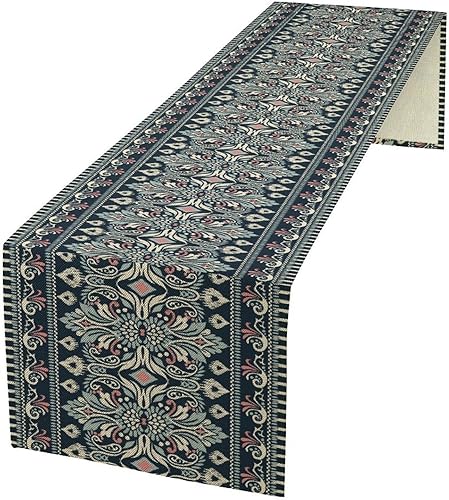 Camino de mesa azteca, Ikat, patrón floral étnico oriental tradicional, rectangular, decoración para cocina, hogar, comedor, vacaciones, 36 x 13