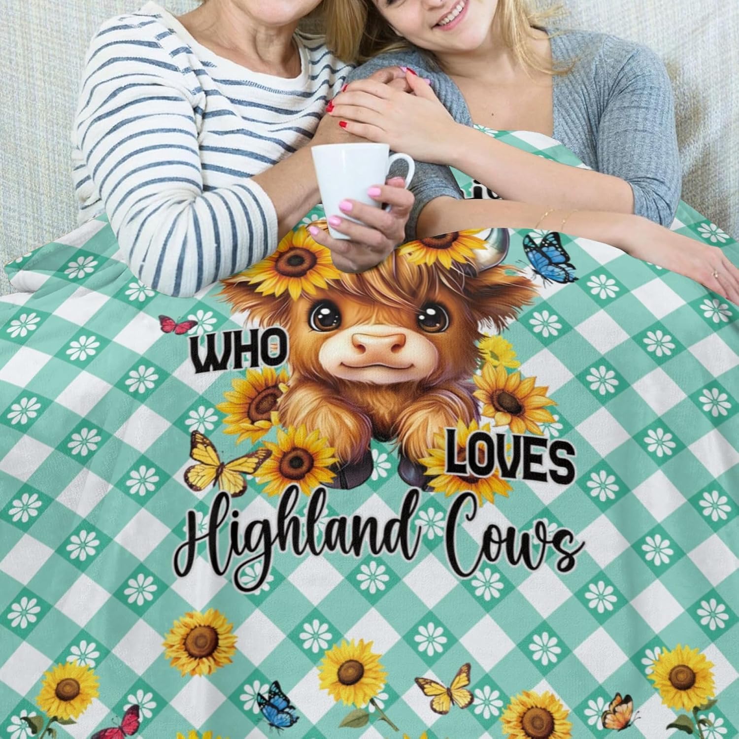 Highland Cow Gifts - Highland Cow Blanket - Sunflower Gifts for Women - Cow Birthday Gifts for Women, Soft Flannel Throw Blanket for Couch Sofa Home Decor, 60"x50"