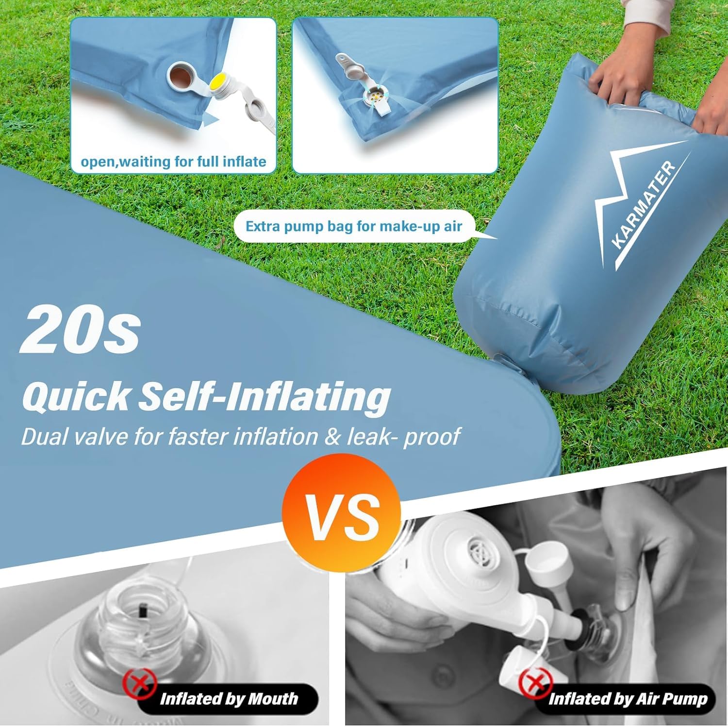 Self Inflating Sleeping Pad - Thick Insulated Mattress Pad with Pillow & Inflatable Bag, 9.0 R-Value for Car Camping & Backpacking