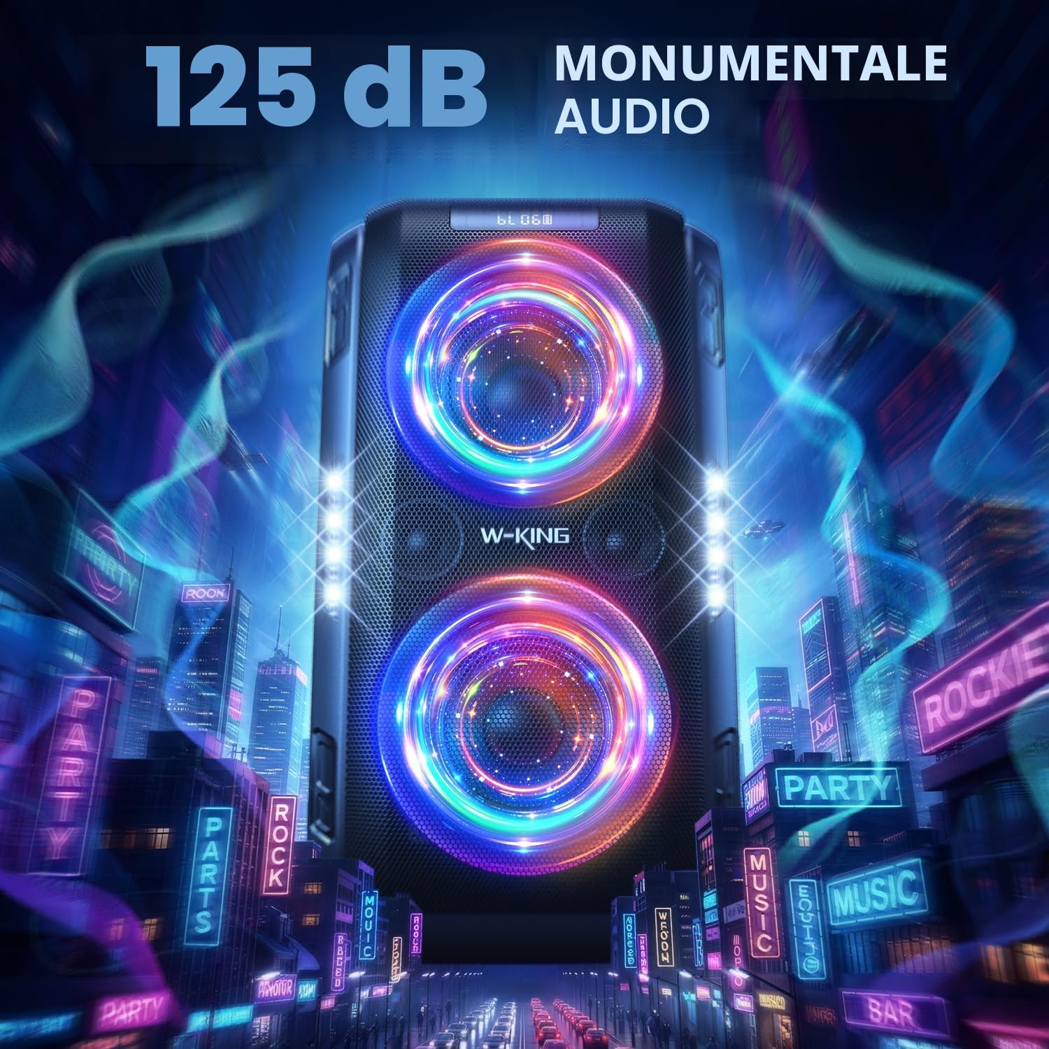 W-KING 270W PEAK Casse Bluetooth Potente Portatili Altoparlante Party Box | Cassa Portatile 125dB Forte, 12 Bassi Personalizzati, 2 Woofer 16,5cm Super Bass, MIC/GTR In, USB TF AUX Play,Batt Rimovibile