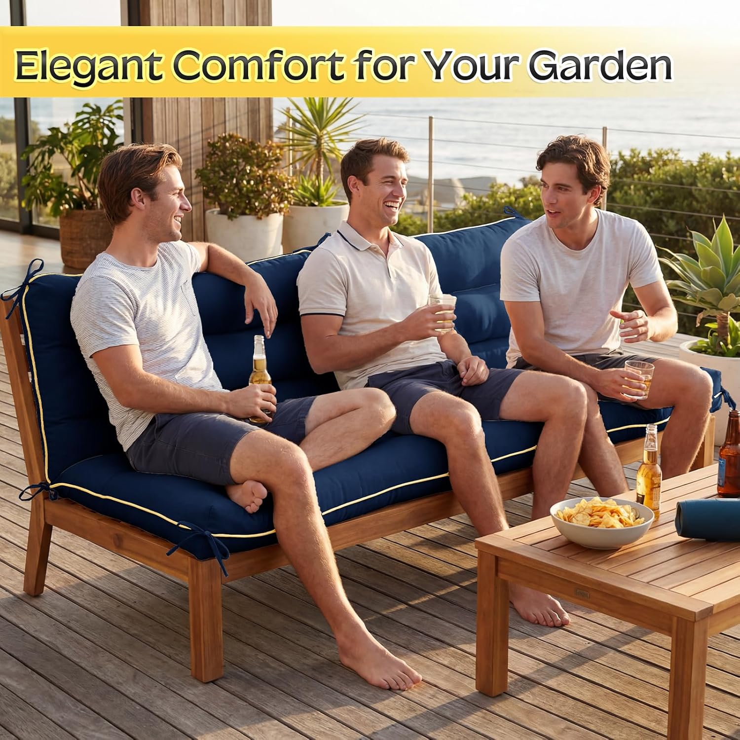 AS AWESLING 60×40 INCH Outdoor Swing Cushion with Backrest, Tie Straps & Memory Foam - Replacement for Porch Bench 2/3 Seater, Oxford Fabric (Blue, 60 INCH × 40 INCH)