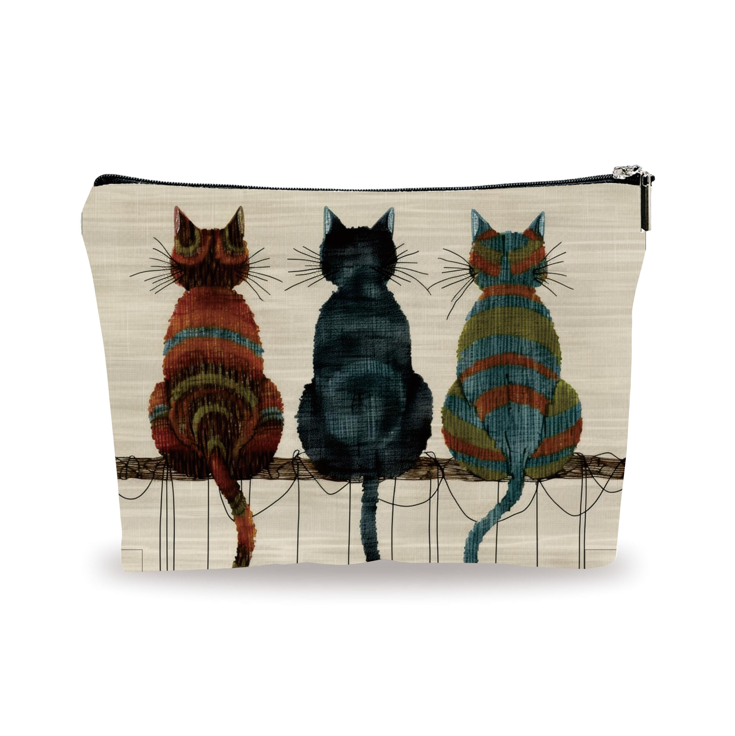 YKYENRRetro Makeup Bag Three Cute Cats Art Drawing Theme Cosmetic Bag,  Toiletry Bag, Gift For Girls, Besties, Personal Care Accessories(Back)