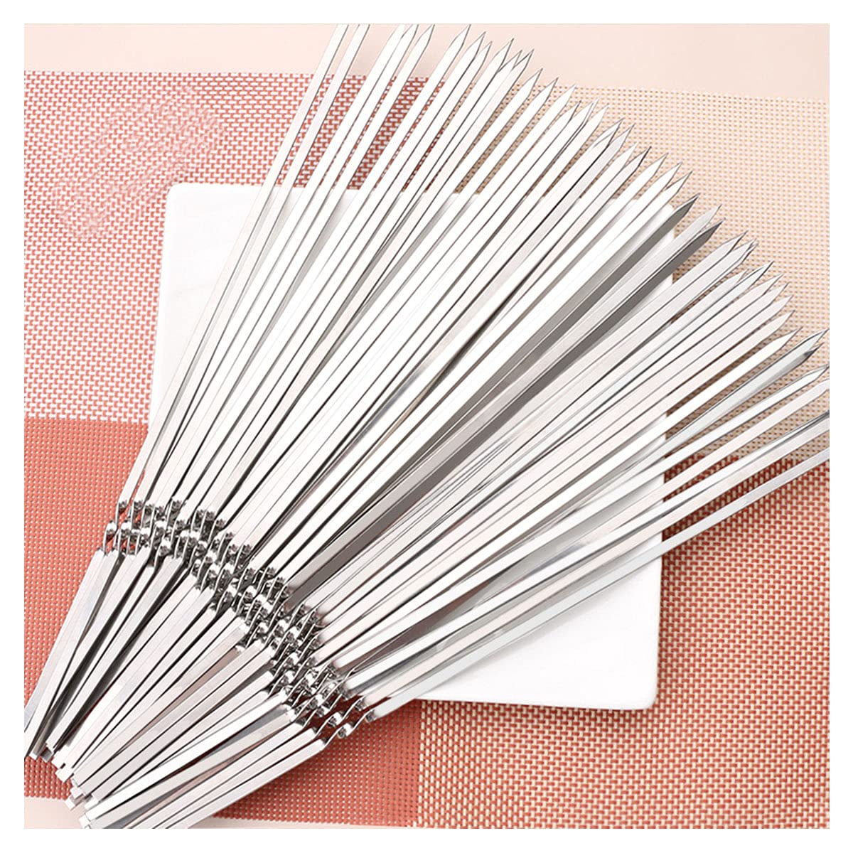 GTHTUHFD Kebab Skewers, Stainless Steel Bbq Kebab Meat Skewers Set, Flat Reusable Metal Skewer Sticks For Bbq, Cocktail, Party Essentials 33.5Cm,1000 Pcs,200 Pcs