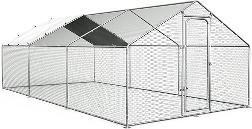 Oranland Chicken Coop - Jaula grande de metal para pollo, corrida de pollo, jaula de aves de corral con cubierta impermeable y anti-UV para uso en