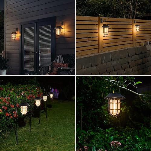 Miniatura 6 de Farol solar colgante para exteriores, luces solares impermeables de metal para exteriores con vidrio transparente, bombillas LED Edison