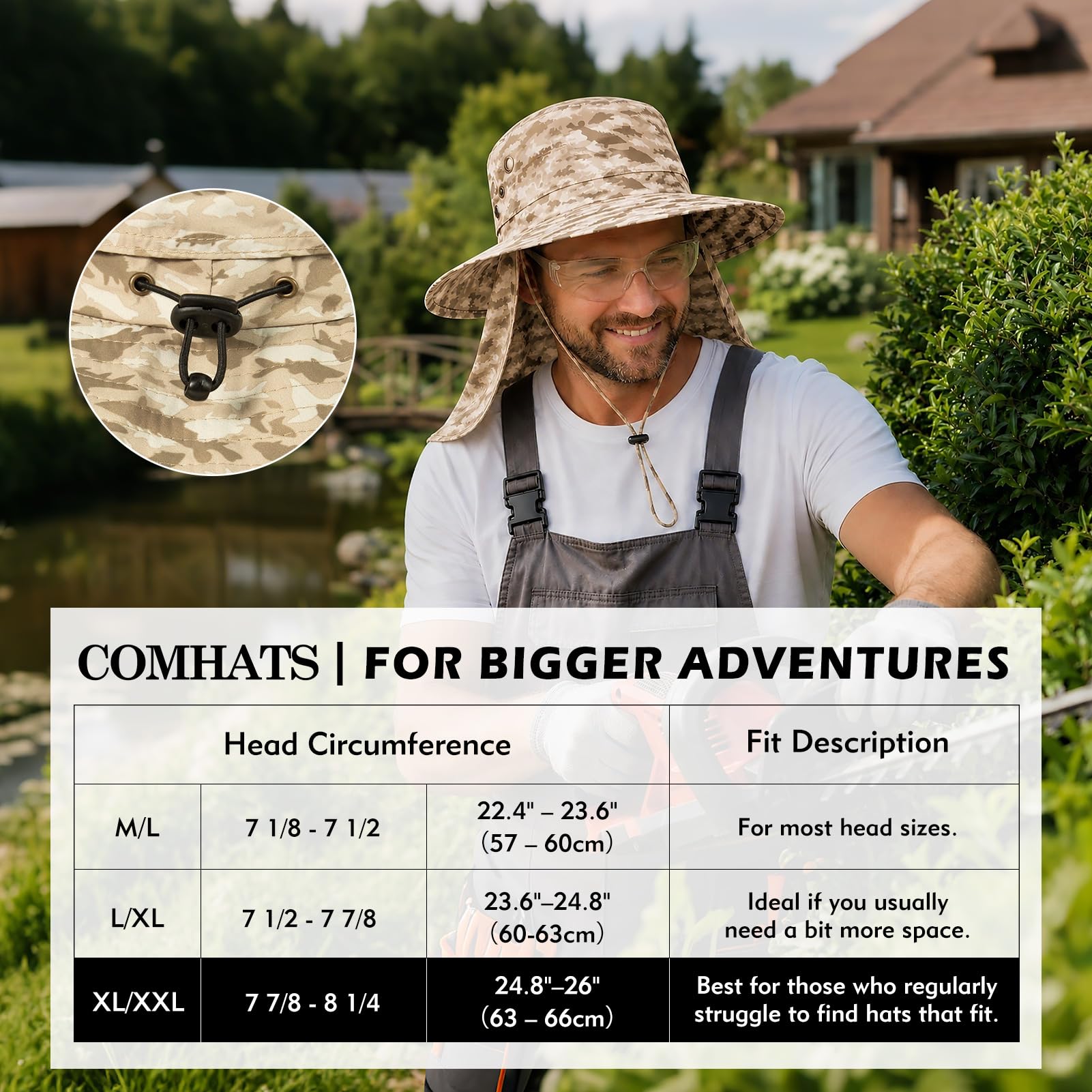 TOP-EX UVCoolix™ Chapeaux de soleil rafraîchissants pour homme et femme avec protection du cou, UPF 50 à large bord, protection UV, chapeau boonie pour randonnée, safari, imperméable, respirant, XL
