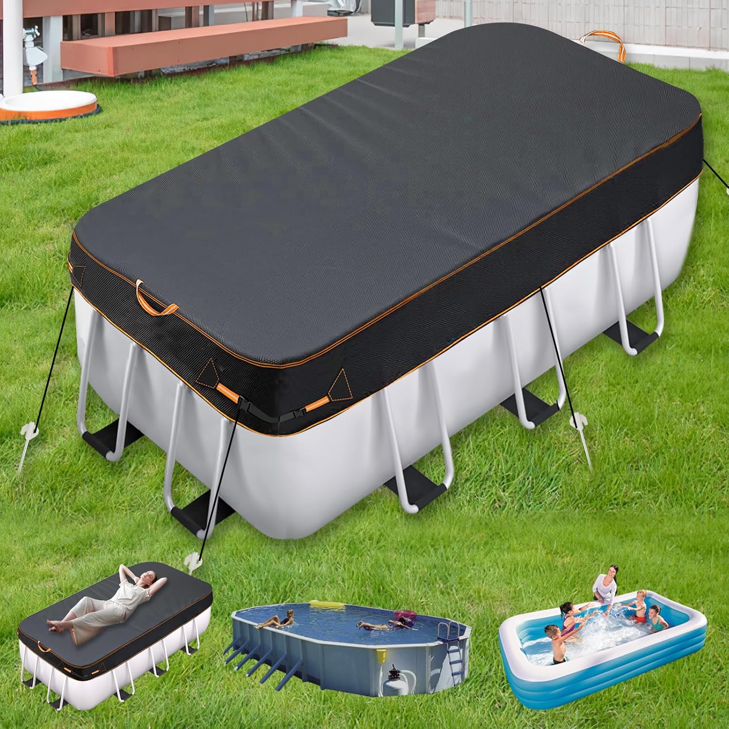 12×21 Ft Winter Oval Pool Covers for Above Ground Pools, Oval Pool Covers for Rectangular Frame Pools, Outdoor UV Protection, Waterproof, Weatherproof and Dustproof Swimming Pool Cover Oval Pool Cover 12×21 Ft