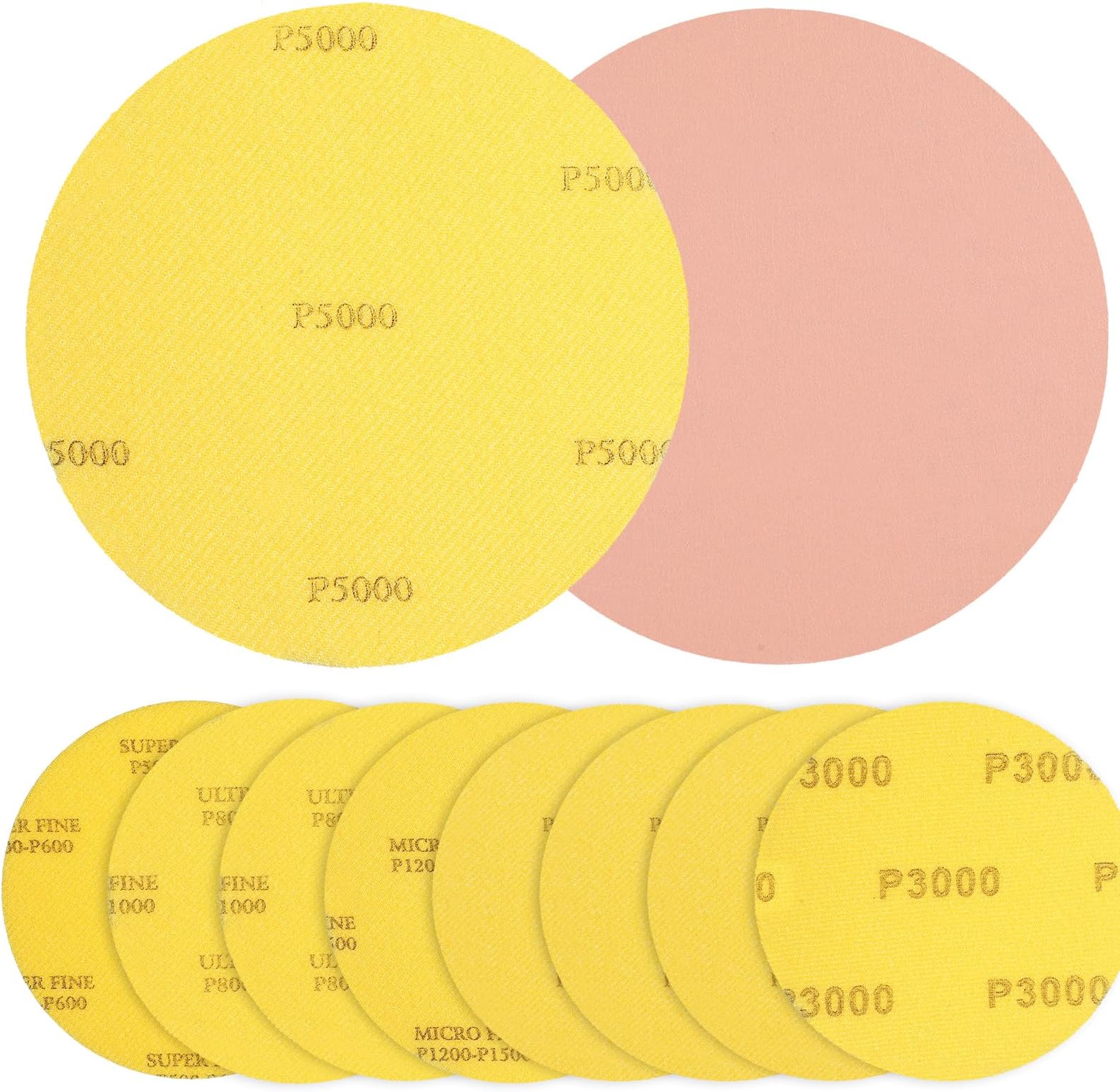 8 Pack Bowling Sanding Pads Bowling Grit Accessories Ball Sanding Sand Pads Polishing Cleaning Kit, 500, 800, 1000, 1200, 1500, 2000, 2500, 3000 for Different Texture(Pink, Yellow,Round)