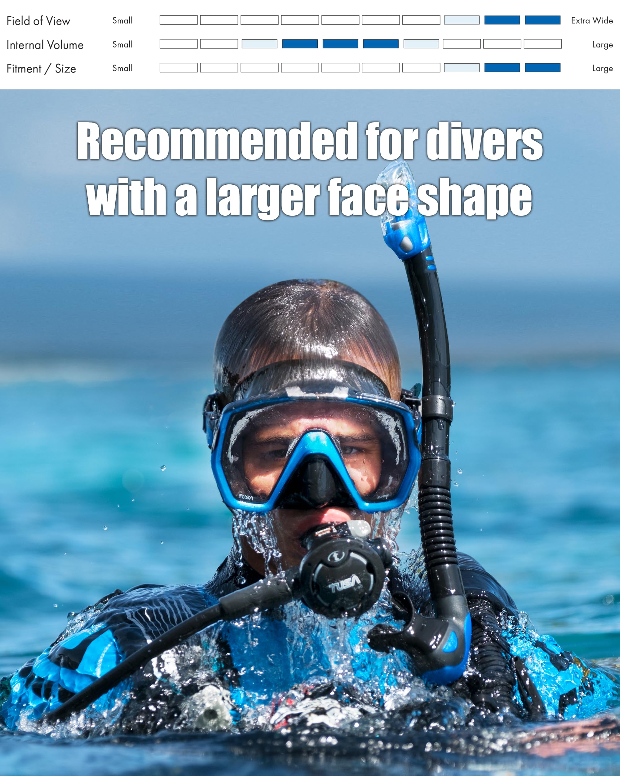 Tusa Freedom HD - Gafas máscara de Buceo y Snorkeling, Grande