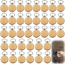 36pcs White Wooden Key Rings Make Round Keychains 4x4cm Writable Painting Decoration