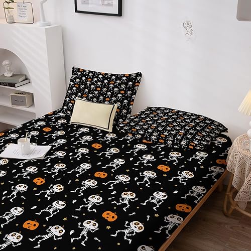 Miniatura 203 de Sábanas de murciélago tamaño individual – Juego de sábanas de Halloween para niños y niñas, juego de sábanas en blanco y negro, microfibra suave