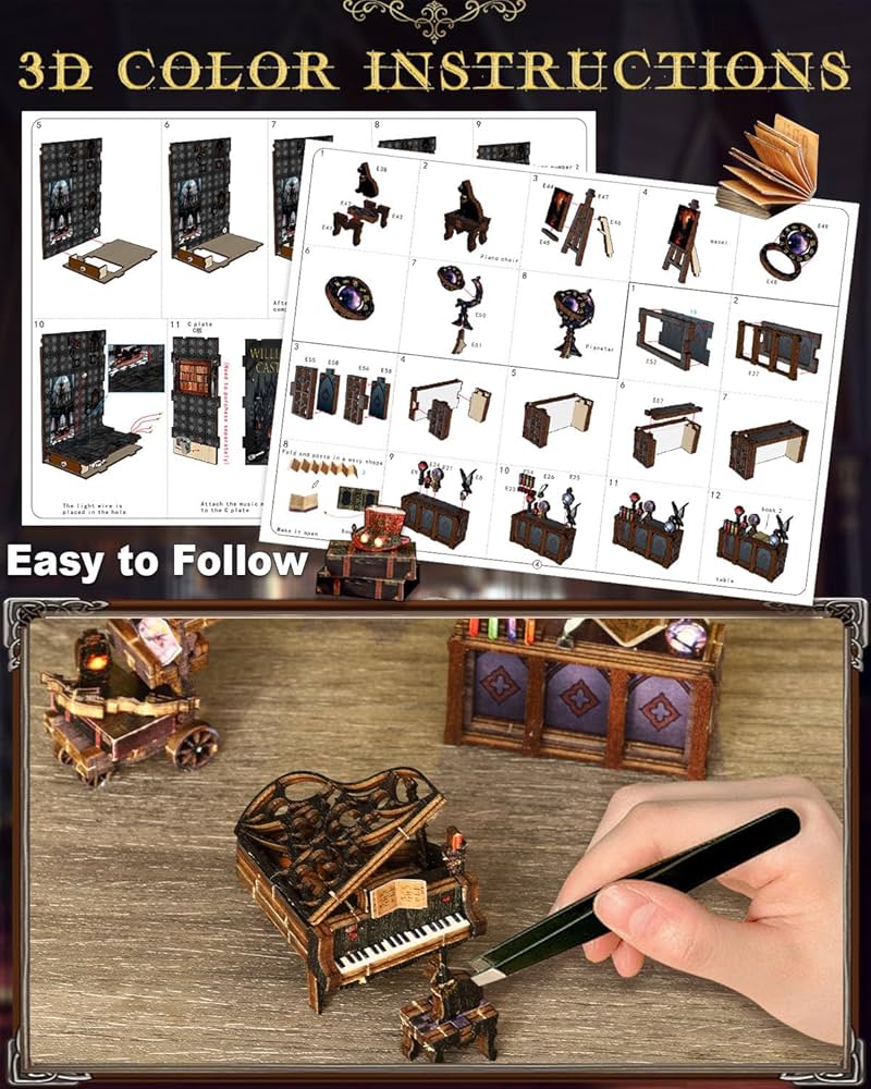 OurMiao DIY Booknook Kit William Castle, Vampire-Themed 3D Wooden