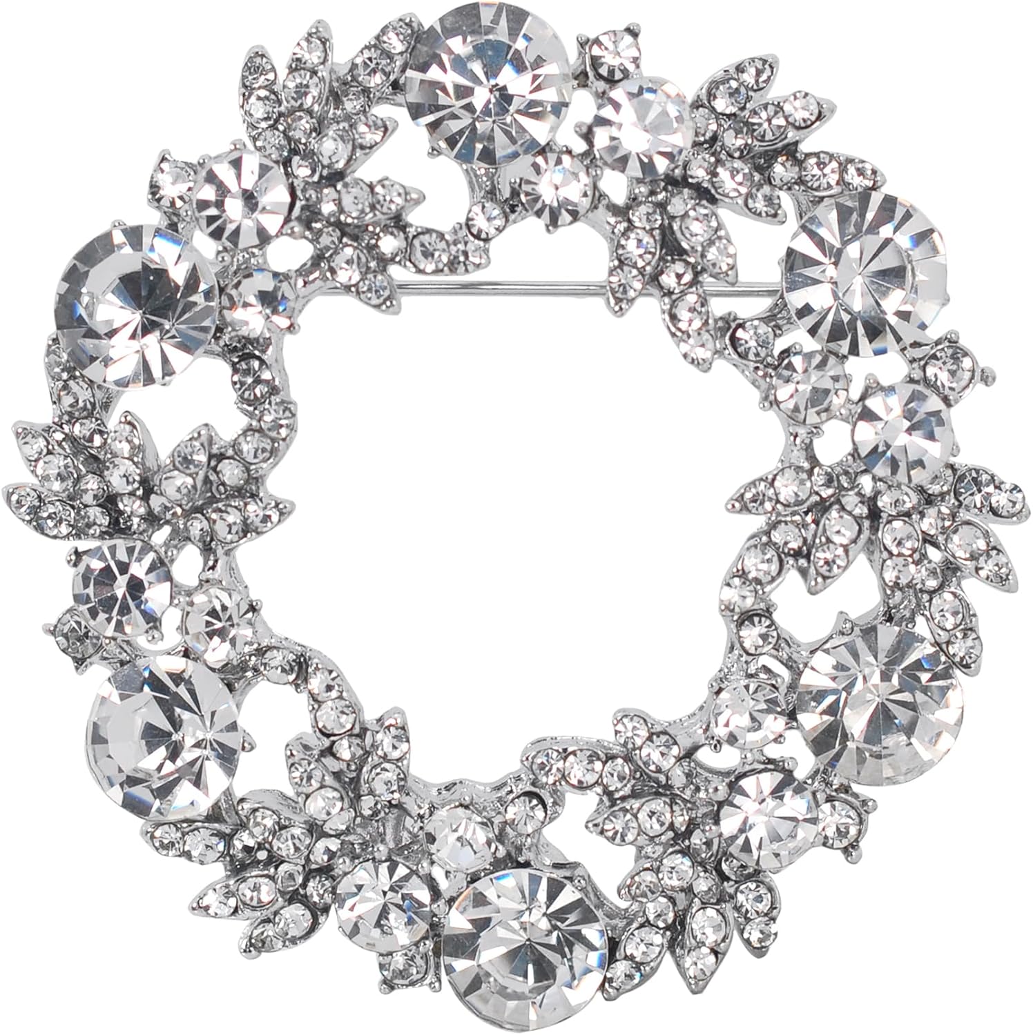 Gyn&Joy Womens Crystal Rhinestone Flower Wreath Wedding Holiday Fashion Jewelry Brooch Pin