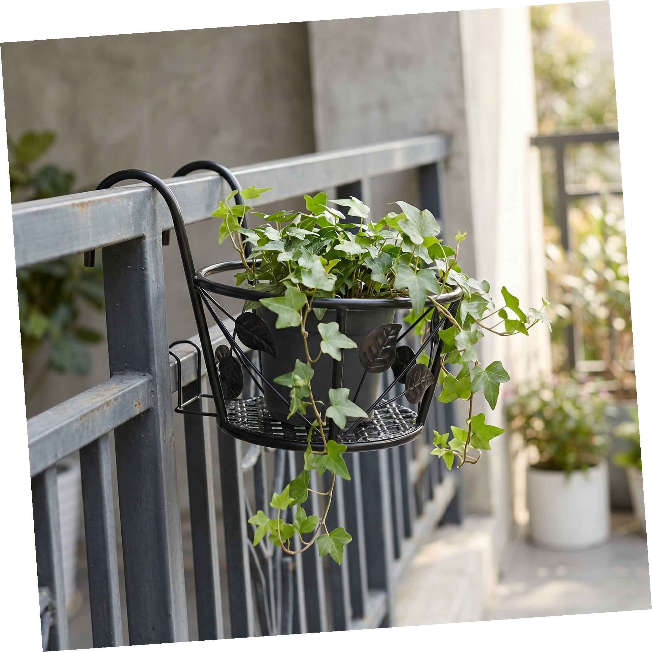 4 Piezas Soporte Instalación Metal para Diseño de Hoja Negro Macetas Hueca Fácil Ahorro de Espacio y Adecuado para Balcón y Exteriores
