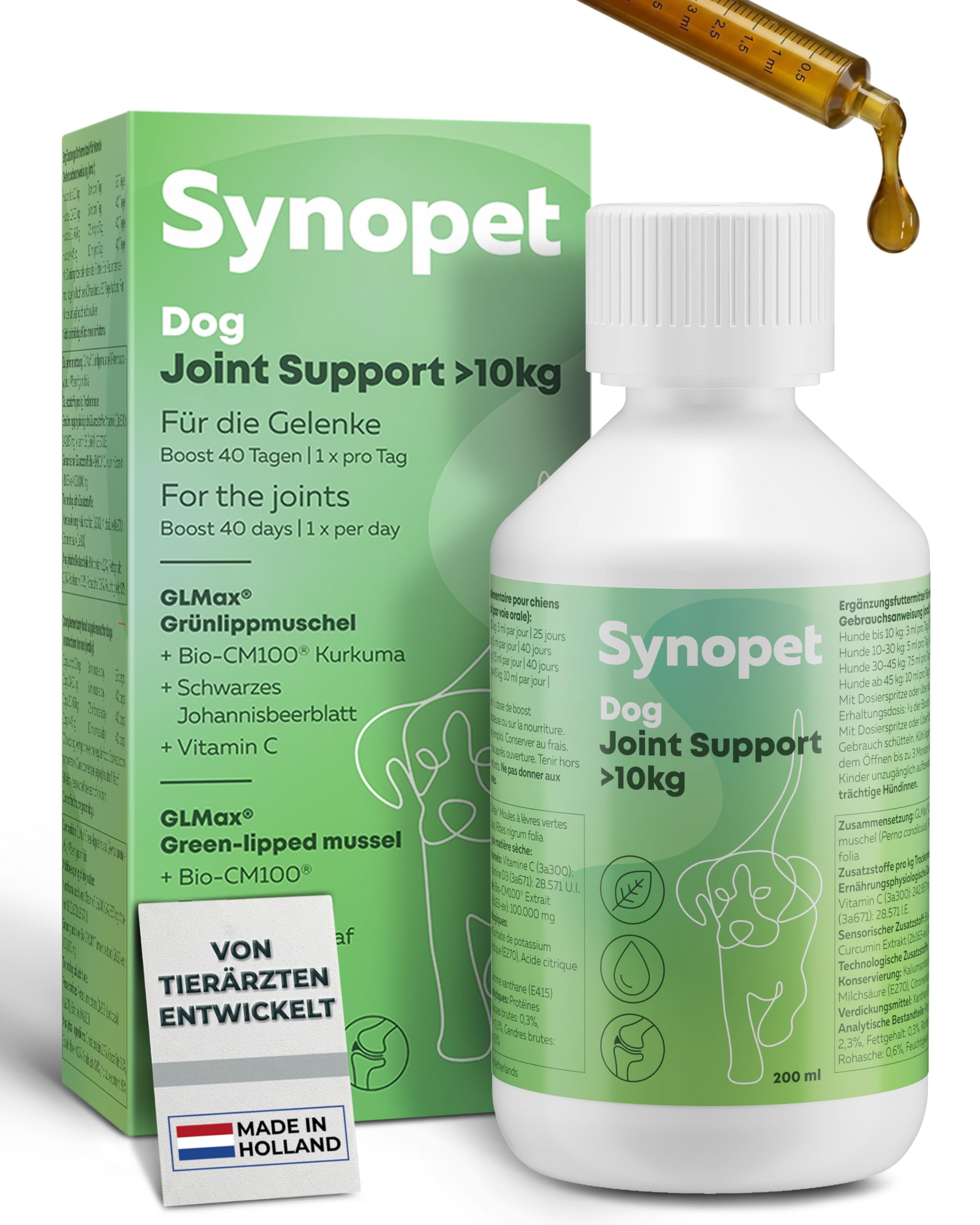 Dog Joint Support Grünlippmuschel Hund 200 ml I Flüssiges Gelenkpräparat für Hunde I Mit Curcumin & Schwarzem Johannisbeerblatt I Unterstützt Knorpel & Beweglichkeit
