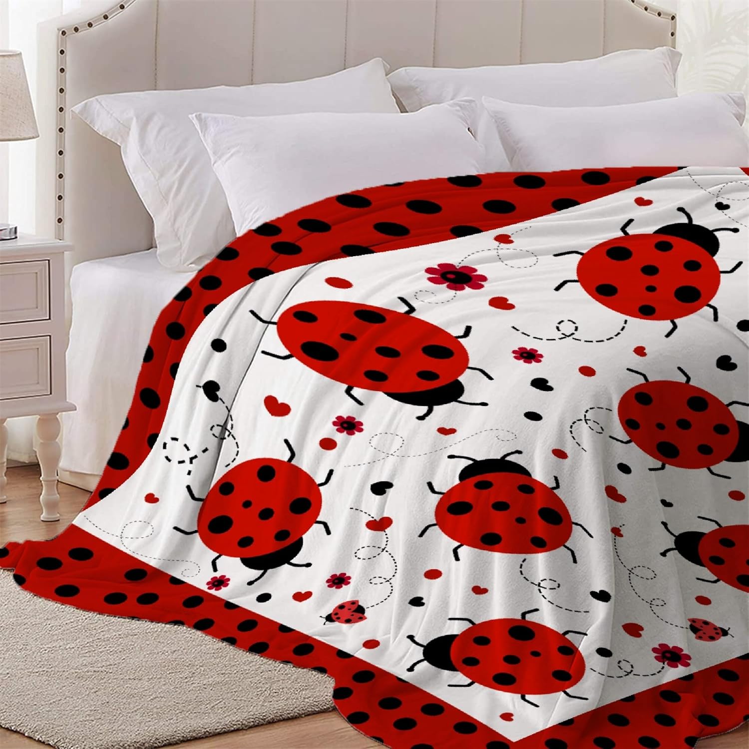 Lady-Bug Blanket - Super Soft Flannel Fleece Blanket, Lightweight Microfiber Cozy Plush for Teens, 60"x50"