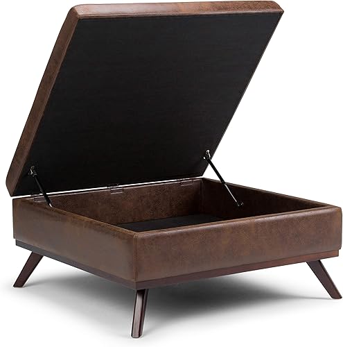 Miniatura 343 de SIMPLIHOME Owen - Bandeja rectangular moderna de mediados de siglo de 34 pulgadas de ancho, otomana pequeña para almacenamiento de mesa auxiliar, en