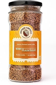 - Impulse Coffees Nutkhat Hazelnut Instant Coffee Powder | Smooth Medium Roast Arabica with Toasty Rich Hazelnut Aroma & Creamy Aftertaste | Instant Café-Style Flavoured Coffee for Home & Office | 100Gms
