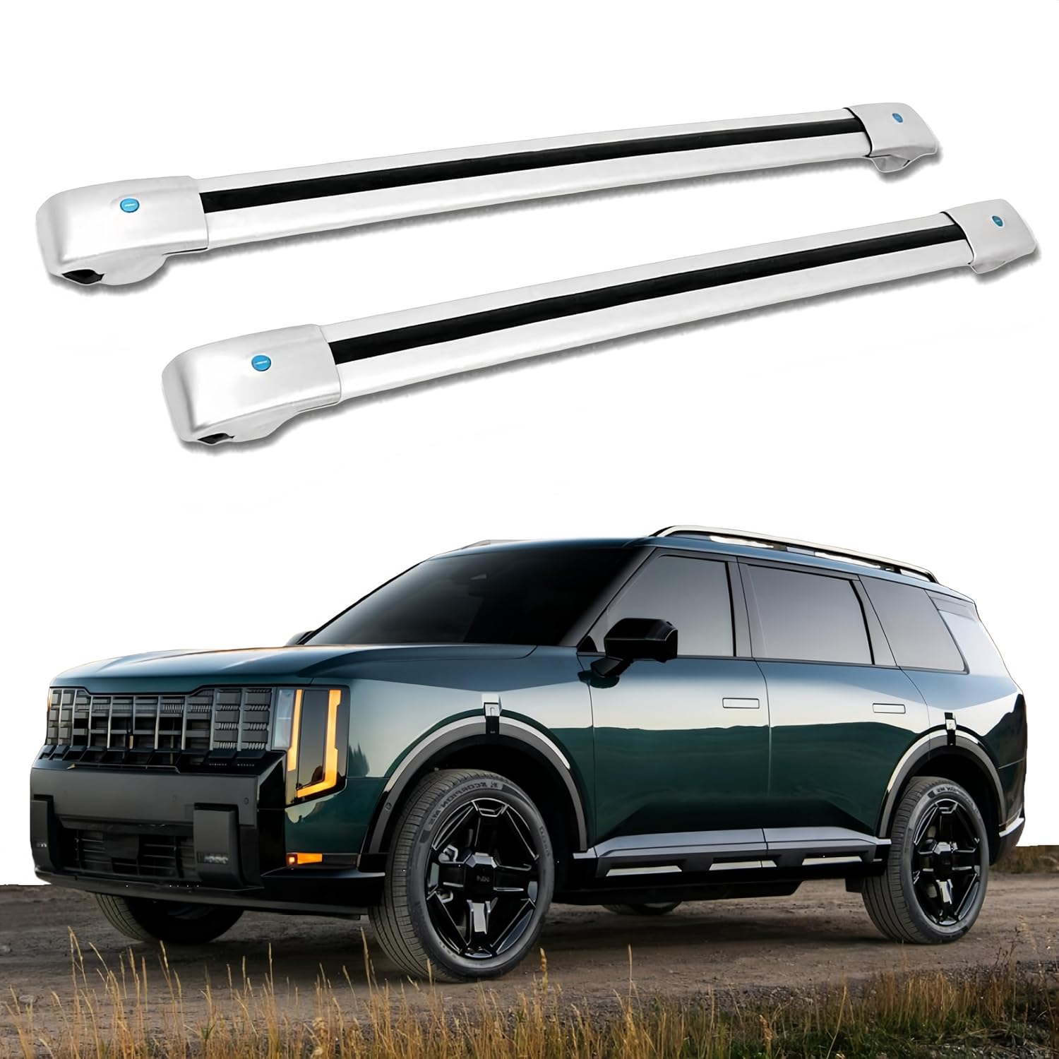 Roof Rack Cross Bars Fits for KIA Telluride 2026 2027 with Raised roof Side Rails Aluminum Crossbars Cargo Luggage Carrier 2PCS Silver Crossbar