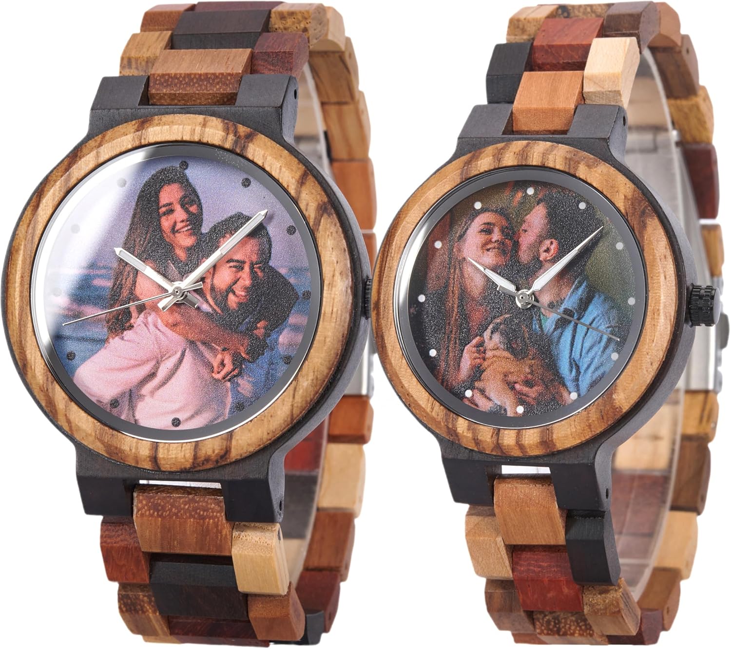 EBONY Custom Wooden Watch for Men Personalized Women Wood Wristwatch with Engraved Photo Design Luminous Hands Unique Gift for Birthday Anniversary or Wedding