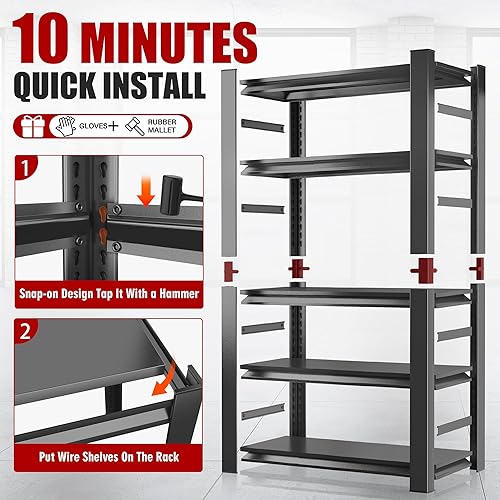 Miniatura 4 de Estantería de garaje y almacenamiento estantes de metal de fácil montaje, estante de 5 niveles, estante ajustable de alta resistencia, estantes de