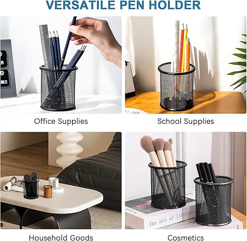 Miniatura 7 de SAYEEC Soporte para bolígrafo para escritorio, de malla de alambre, portavasos, de metal negro, para brochas de maquillaje, organizador de