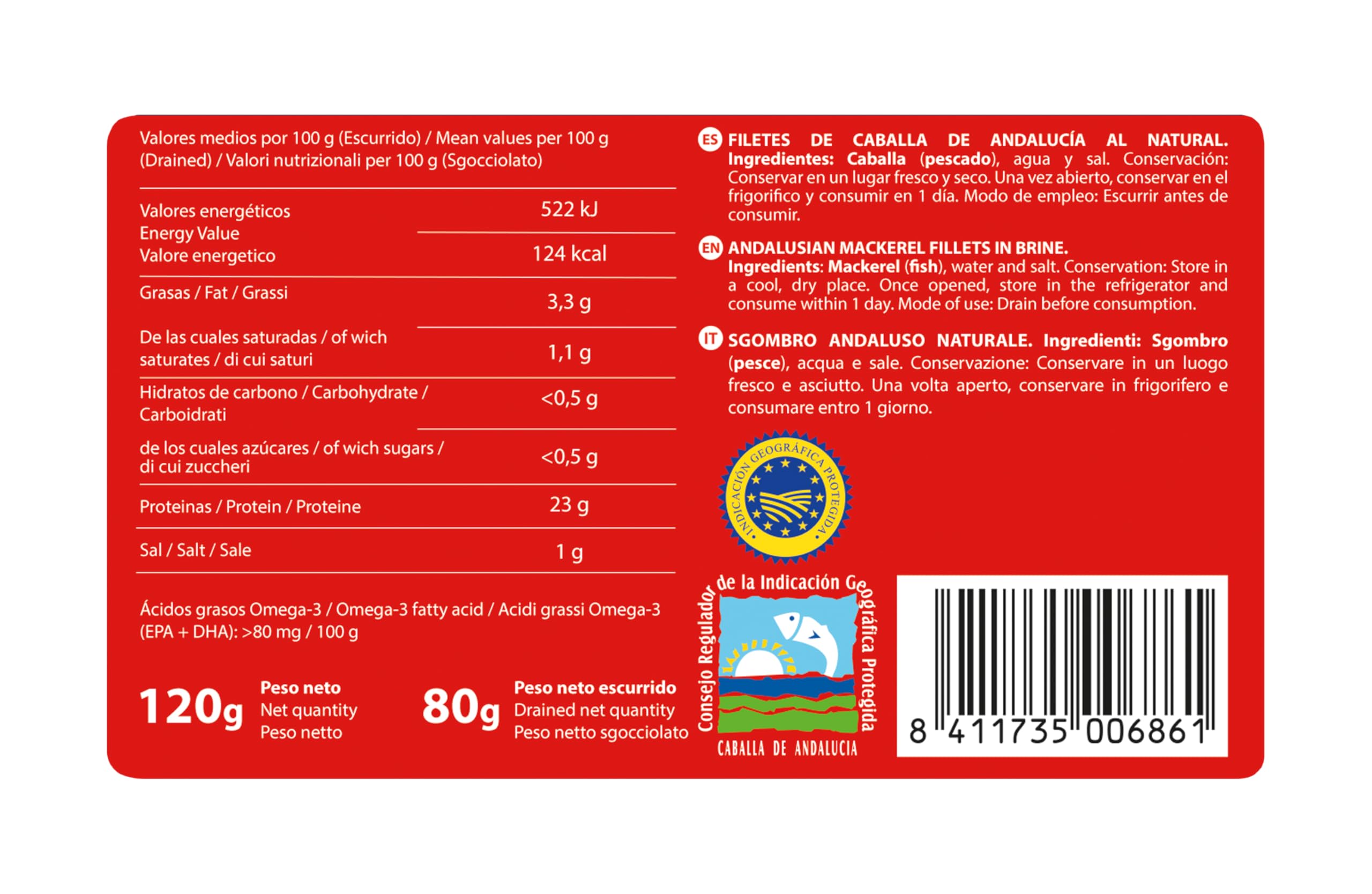 TEJERO - Conserva de Pescado | Filetes de Caballa al natural - 5 Latas x 120 g