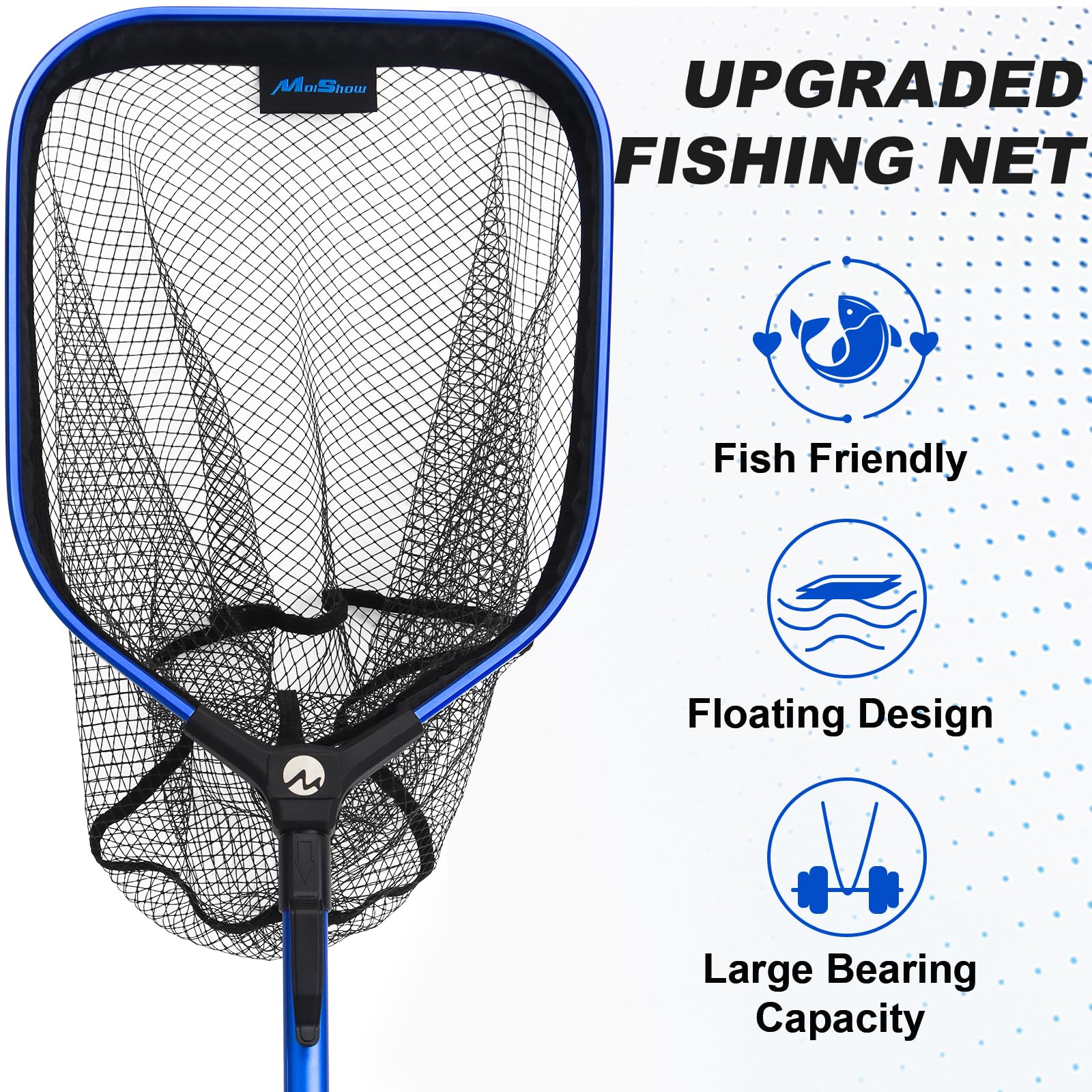 Filet de pêche flottant, épuisette pliable pour eau douce ou salée - Filet de pêche télescopique pliable et filet de pêche à la mouche