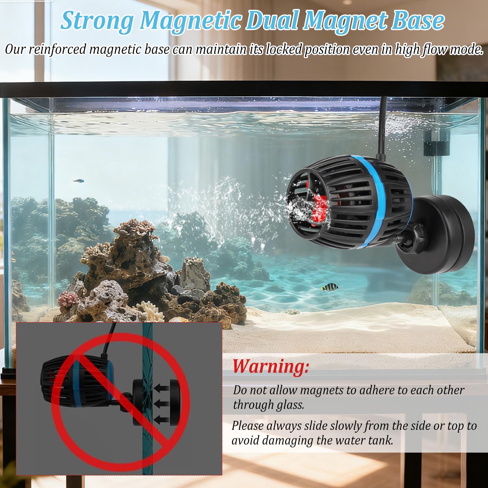 Bomba de circulación para acuarios Wavemaker, DC 12V 20W Mini Wavemaker, 10000 L/H, bomba de circulación para acuarios, 4 velocidades ajustables, para acuarios de 80-120L (fijación con ventosa)