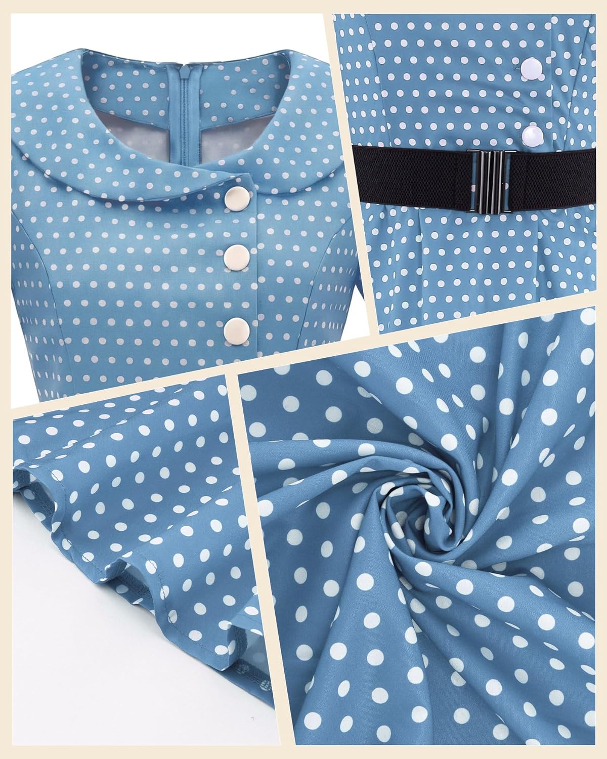 1950s Dresses for Women Vintage Polka Dot Rockabilly A-Line Swing Tea Party Dress with 10Pcs Accessories Set