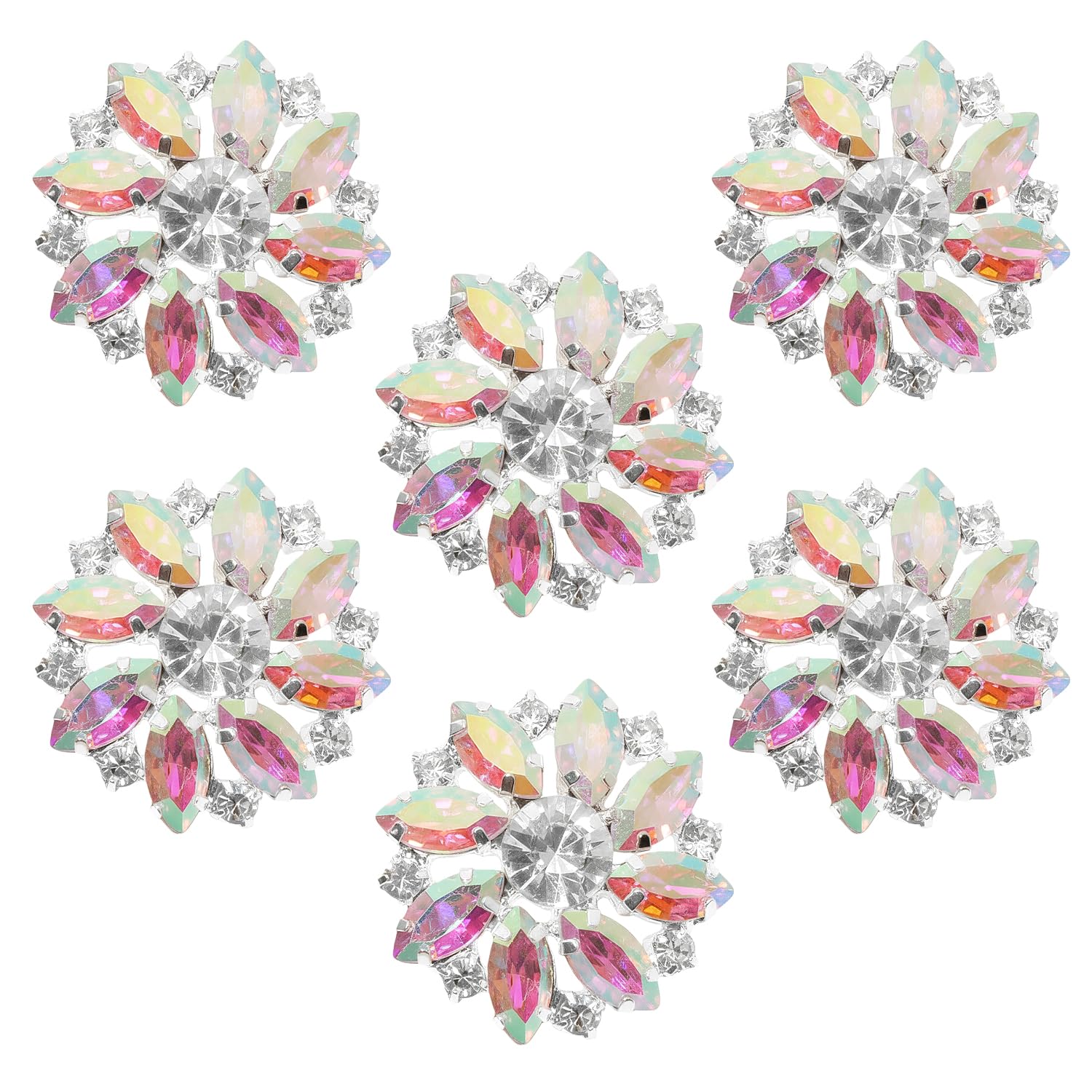 SUBTAVIK 6Pcs Rhinestone Buttons | 26.5mm Flower Buttons for Cardigans | Sew on Crystal Gradient Buttons for Crafting Clothing Sewing Wedding