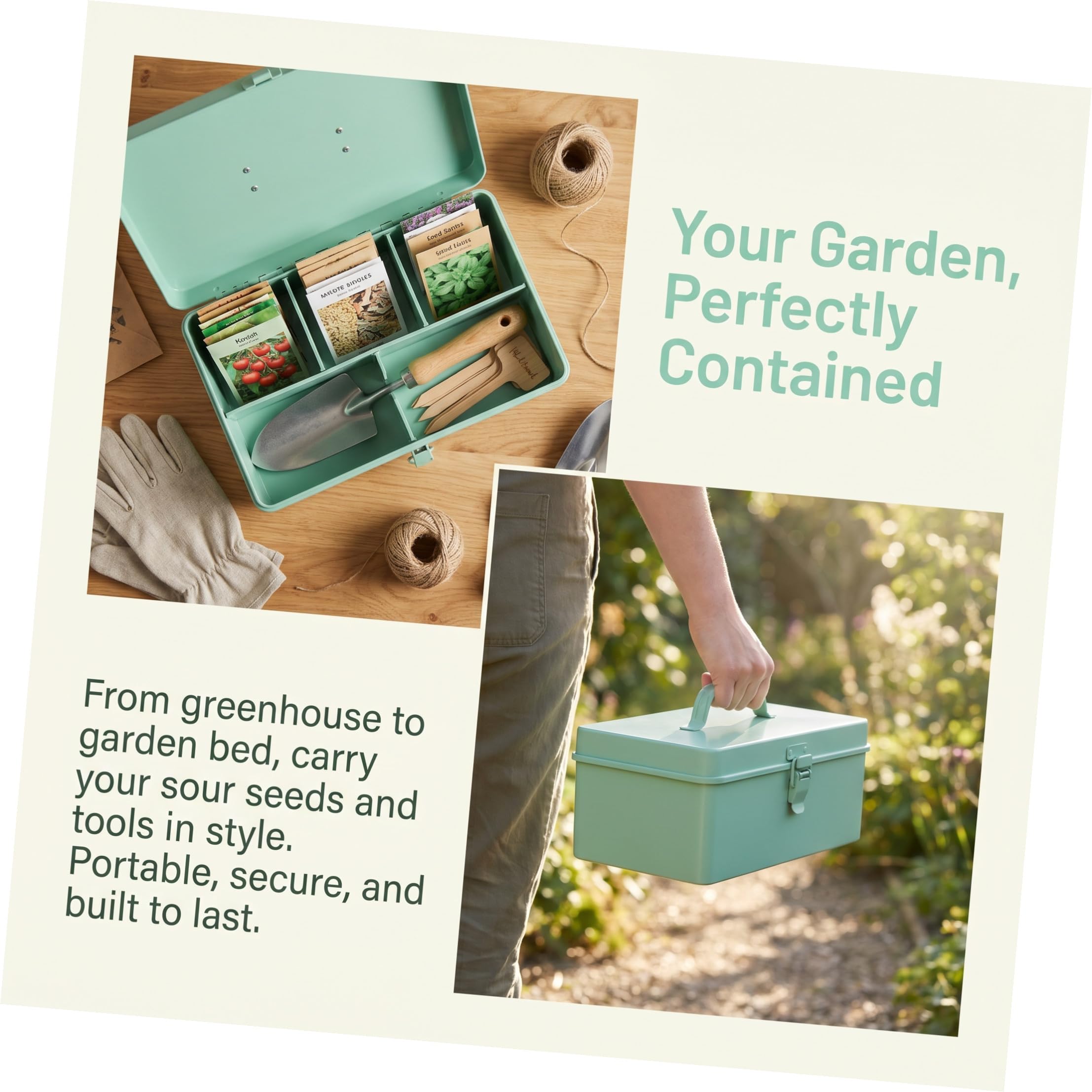 YARNOW Caja Organizadora para Semillas de Plantas con Compartimentos Caja Metálica con Cierre Seguro y Asa Ergonómica Almacenaje Portátil para Semillas de Flores y Herramientas