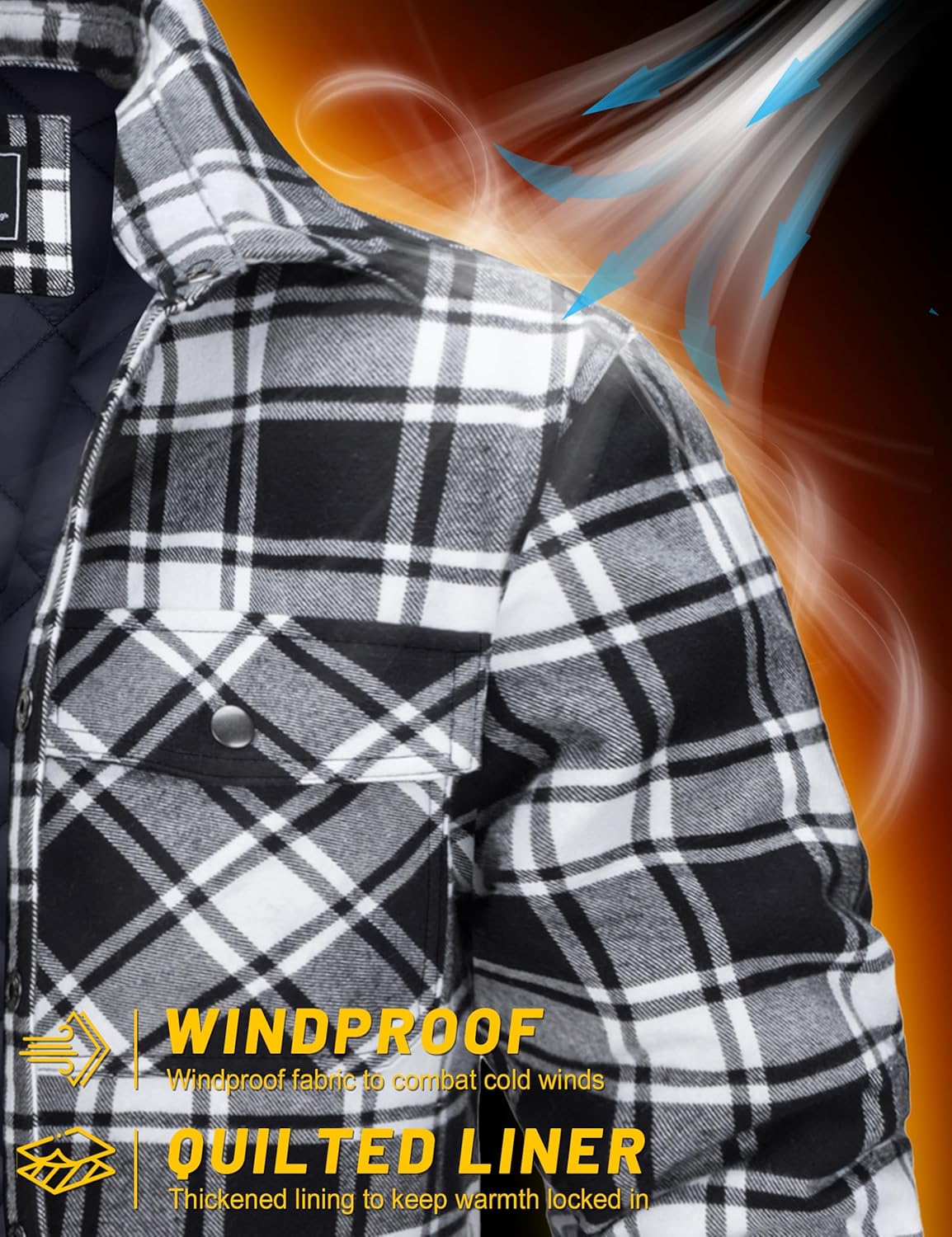 TACVASEN Men's Flannel Shirt Quilted Lined Theraml Winter Coat Button Down Insulated Flannel Shirts Jacket - Image 7